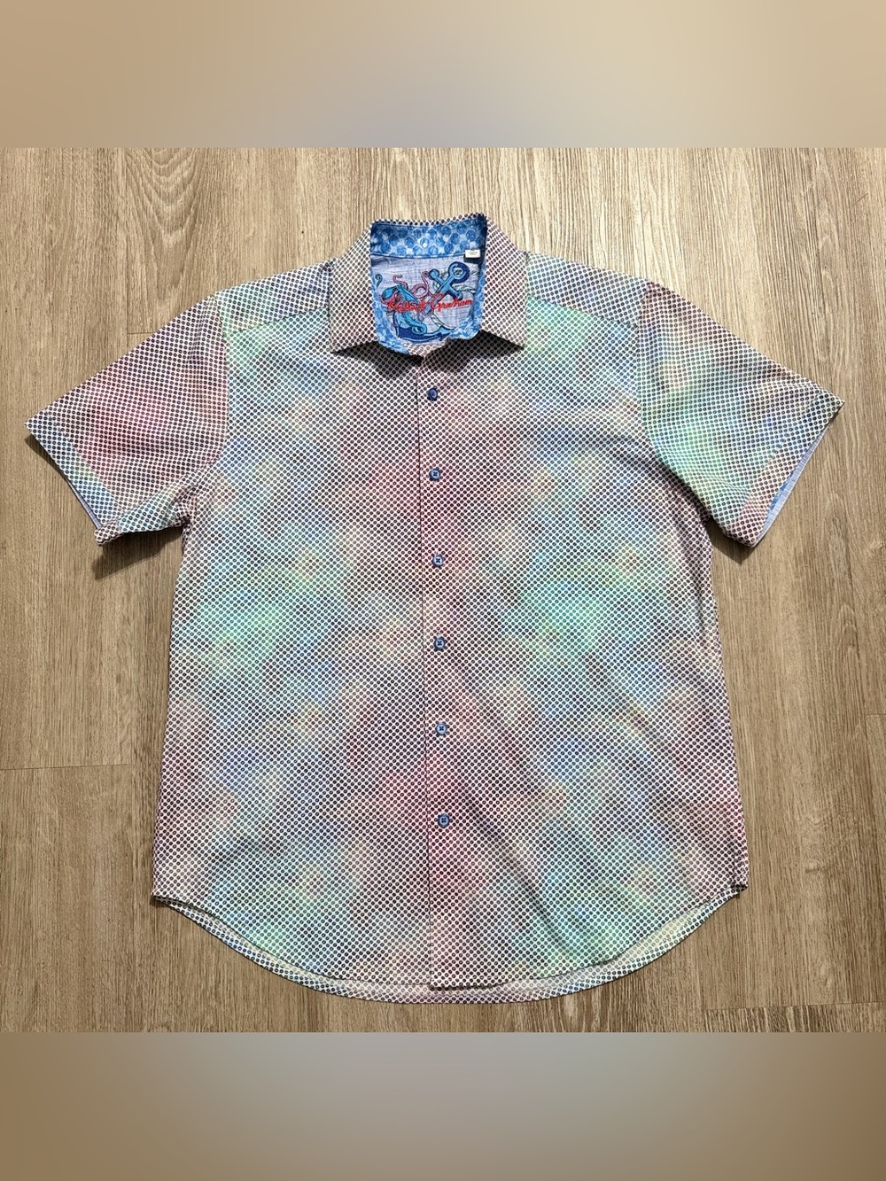 Robert Graham Mens M Short Sleeve Shirt Multicolor Geometric Print Stretch